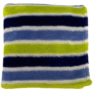 Baby Gear Blue Green Stripe Fleece Blanket White Soft htf 30x36 Security Lovey